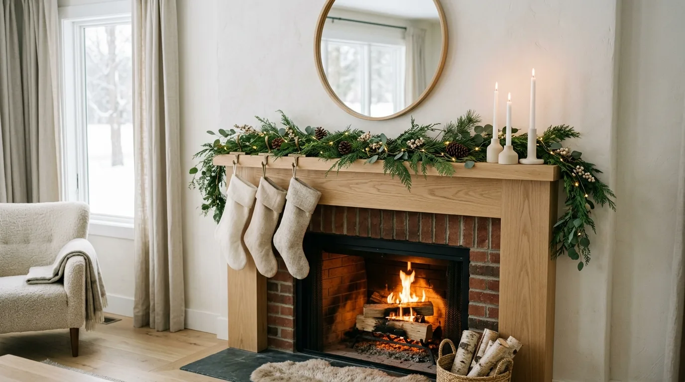 Bring in natural seasonal accents inspiration for a Christmas mantel.
